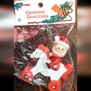 New Vintage Wooden Santa Ornament - Christmas